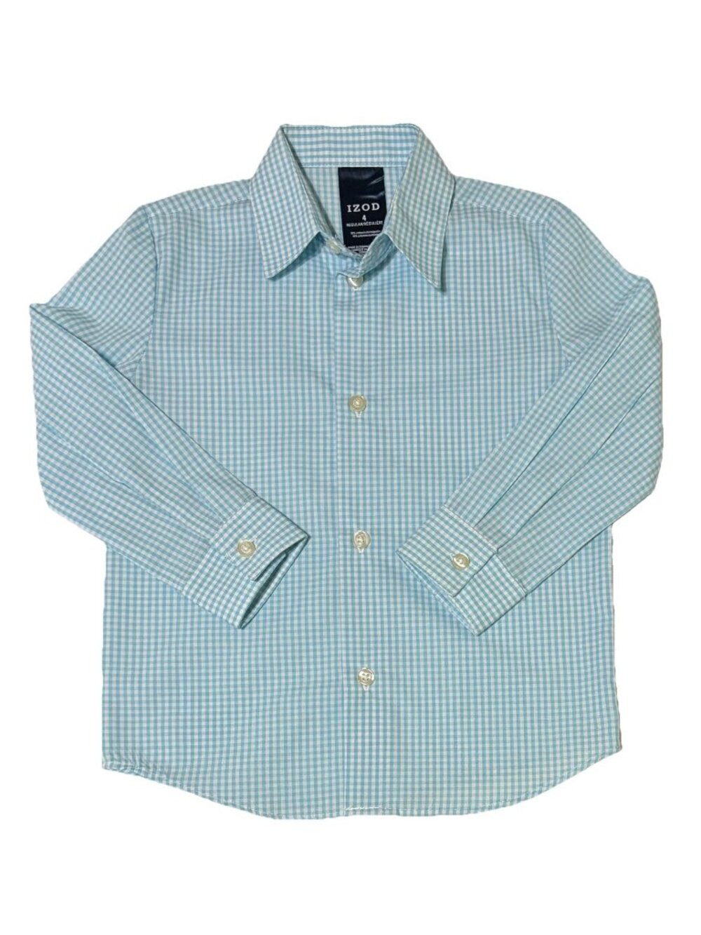 Boy’s Izod Classic Preppy Blue White Gingham Dress Shirt Size 4